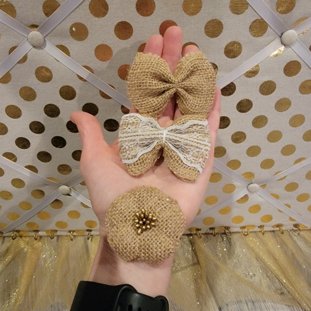 Handmade Burlap Hair Accessories Set - Brown